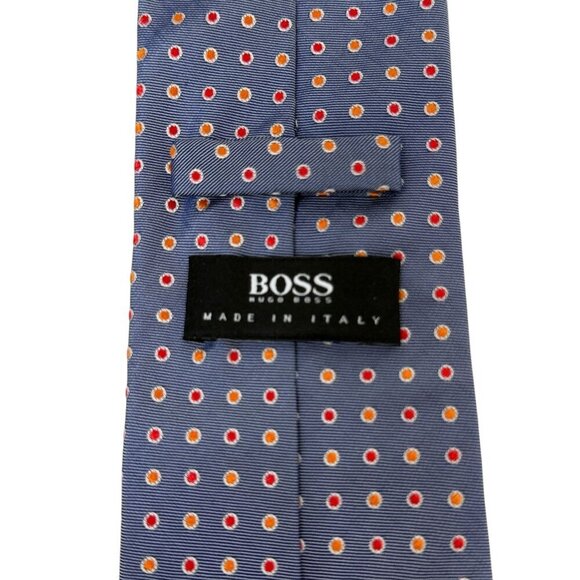 HUGO BOSS  Mens Designer Necktie Blue Dots Luxury Woven Silk Tie Narrow Italy - Picture 4 of 7